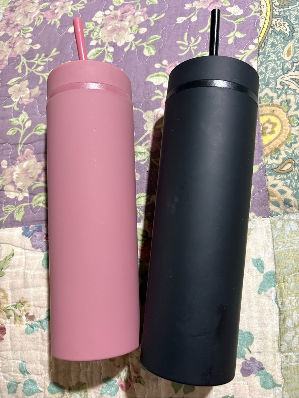 Matte Pink Stainless Steel Tumbler with Straw - Sleek Everyday Drinkware